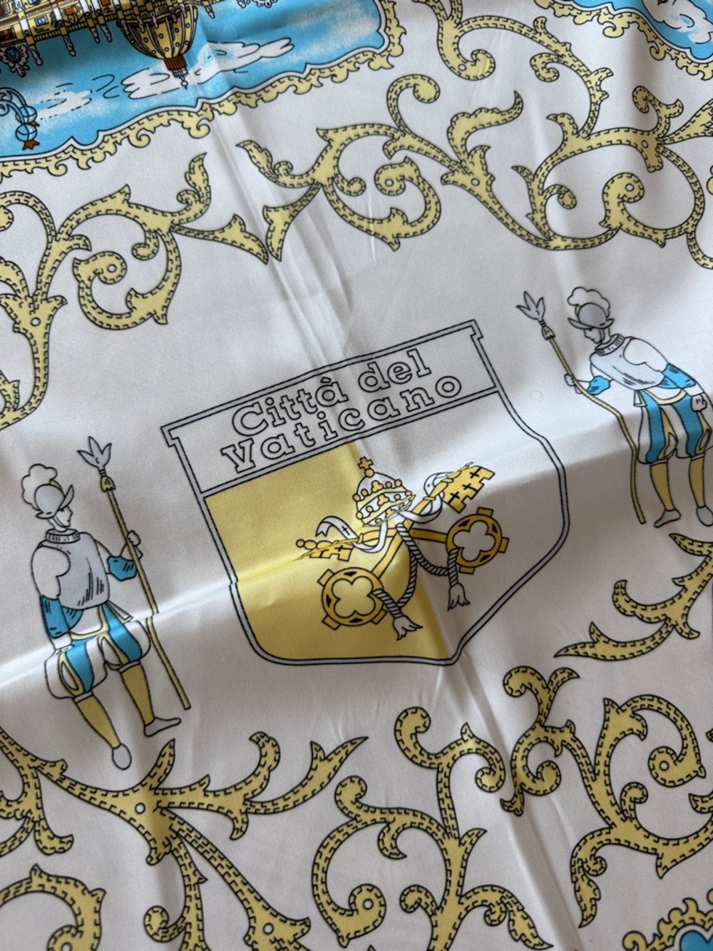 VATICAN CITY ITALY White & Turquoise Baroque Print Silk Scarf - Picture 3 of 6